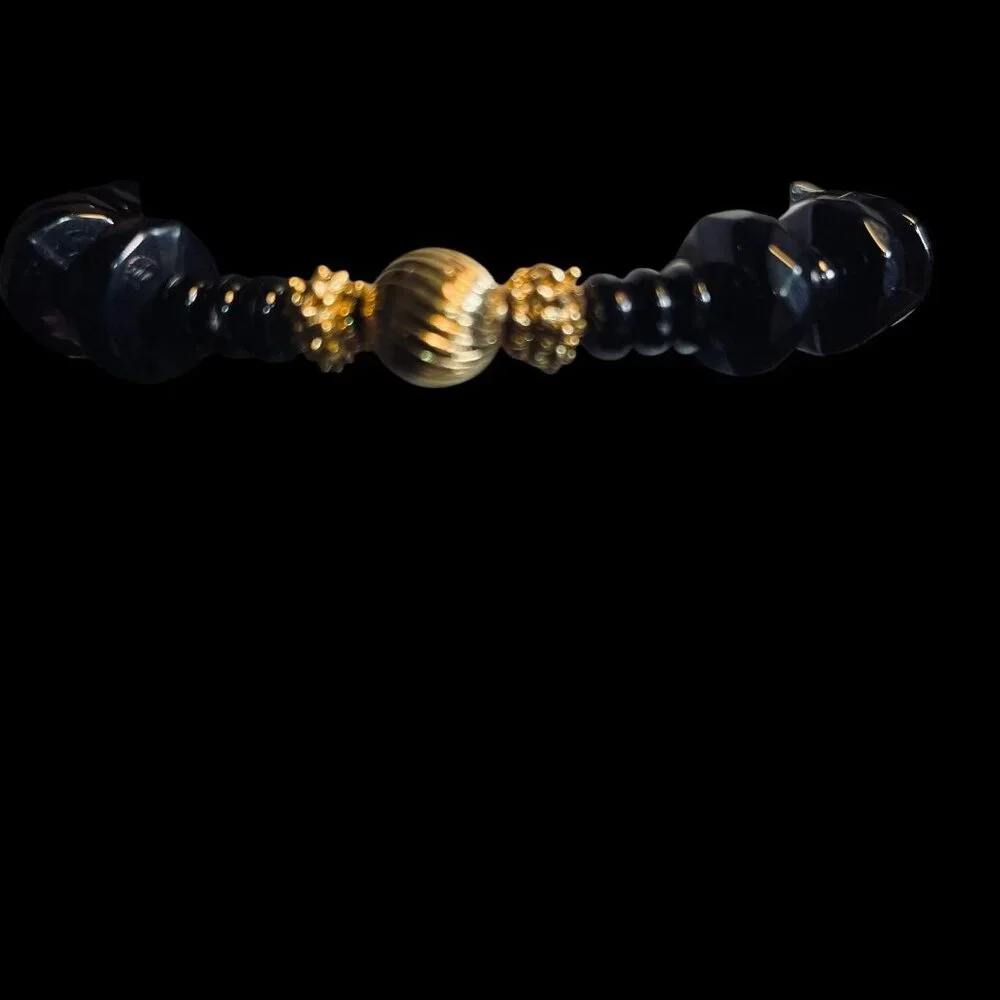 Handmade Black Orange Beaded Bracelet Stretch Crystal Goth Halloween Statement‎